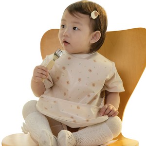 베이비클로 유아용 초기이유식 입는 방수 턱받이 바디빕, 곰베이지, 1개, 1개입