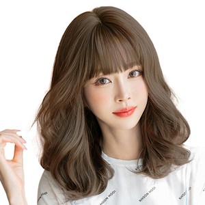 하이유니 그레이스 펌 중단발 헤어 단발 통가발 43cm + 가발망 + 거치대 세트, 쿨브라운(가발), 랜덤발송(거치대), 1세트