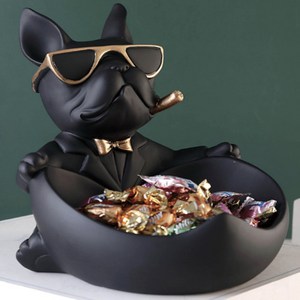 츠츠마켓 프랑스도그 불독 현관 거실용 다용도 수지 수납오브제, 블랙