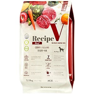 유한양행 1세이상 레시피브이 세븐제로 비(B)eef 강아지사료, 2.1kg, 1개, 빈혈 및 체질 강화