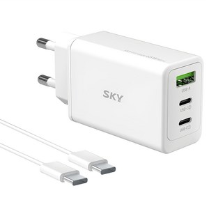 스카이 필 2세대 GaN 65W 미니 3포트 PD3.0 PPS QC4.0 플러스 초고속 C타입 멀티 충전기 + 60W C to C 케이블 1.5m 세트, 화이트, 1세트