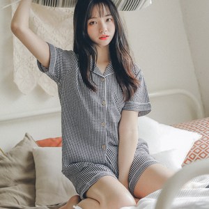 글램공감 커플용 지지미 스몰체크 반팔 파자마 상하의 세트