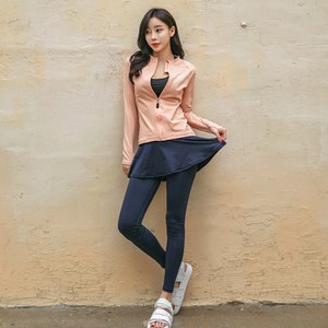 튜브트리 여성용 핑거홀 집업 래쉬가드 상하 세트 BE6213SPL, 상의(66), 하의(M), 살몬핑크(상의), 네이비(하의)
