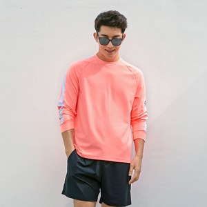 남성용 루즈핏 자외선차단 오버핏 래쉬가드 상의 + 하의 세트 AE6209PP, 피치(상의), 블랙(하의)