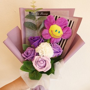 도도베니 조화 스마일 인형 비누 미니 꽃다발, 보라