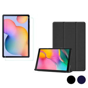 태블릿PC 강화유리필름 + 3단 케이스, 블랙