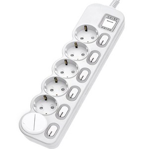 에코파워탭 LED 개별 과부하차단 멀티탭 전선형 6구 EPM-L306 + 안전커버 랜덤발송, 1.3m, 혼합색상, 1개