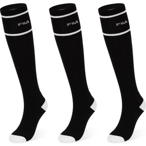 휠라골프 라인 더블 쿠션 오버 니삭스 3켤레 세트, 블랙