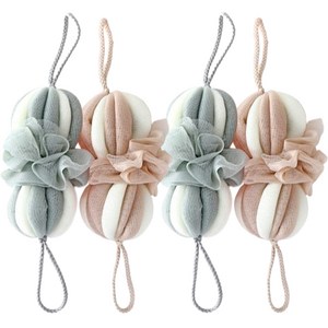 일상마스터 저자극 투톤 롱 샤워볼 C타입 그린 2개+ 베이지 2개, 혼합색상, 4개입, 1세트