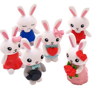 포레스 테라리움 미니정원 피규어 카페장식 인테리어 소품 6종 세트, 토끼 결혼식