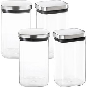 차이나다 스테인리스 뚜껑 사각 내열 밀폐 유리병, 800ml, 4개