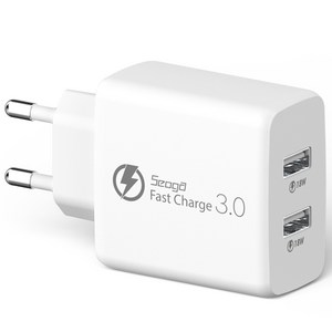 서가 36W 퀵차지 QC3.0 2포트 멀티 18W+18W 동시 고속 충전기, 화이트, 1개
