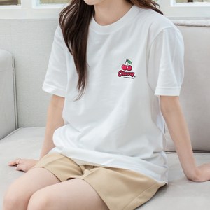 험블스튜디오 여성용 체리 라운드 여름 면 반팔 티셔츠 KK_03_086