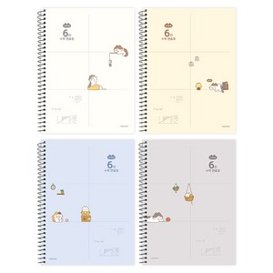 핑크풋 3000 냥냥 6칸 수학연습장 노트 4종 세트, 혼합색상, 4개