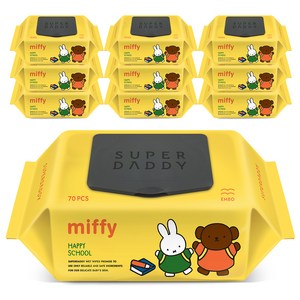슈퍼대디 유아용 미피 해피스쿨 물티슈 캡형 70평량, 70개입, 10세트