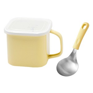 인덕션 법랑 손잡이 냄비 13.7cm 1.45L + 서빙 미니 국자 세트, 옐로우, 1세트