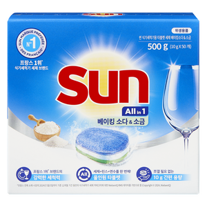 유니레버 썬 식기세척기용 타블렛 세제 베이킹소다 앤 소금 50개입, 500g, 1개