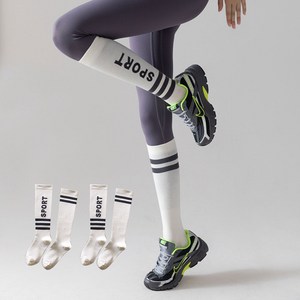 에델린 여성용 스포츠 라인 피트니스 종아리 니삭스 양말 세트, 화이트, 2개