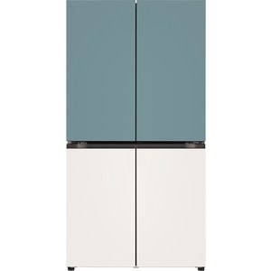 LG전자 디오스 오브제컬렉션 4도어 냉장고 T873MTE111 870L 방문설치, 클레이민트(상), 베이지(하)