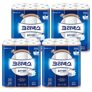 크리넥스 울트라클린 천연펄프 3겹 고급롤화장지, 25m, 24개입, 4개