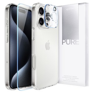 슈퍼디비전 퓨어 올인원 클리어 휴대폰 케이스 + 액정 강화유리 + 카메라 강화유리 + 맥세이프 호환 메탈 링 세트