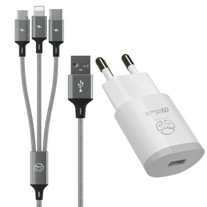 디지지 3 IN 1 스카이 메타 USB 퀼컴 3.0 고속 충전 케이블 18W 70cm, 화이트, 1개