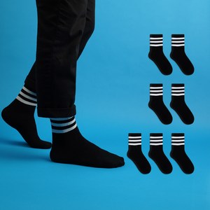 노디자인 남성용 스포티 밴딩 삼선 스트라이프 중목 양말 8p