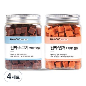 페페로니 오메가3 진짜 연어 + 진짜 소고기 강아지 간식, 혼합맛(소고기/연어), 180g, 4세트