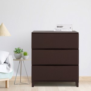 보노하우스 가든 라탄 와이드 3단 서랍장, 브라운, 3개