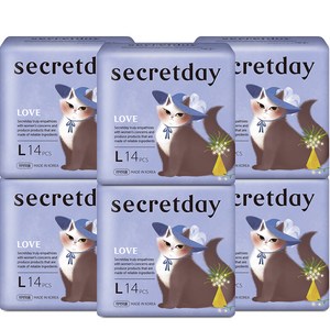 시크릿데이 러브 생리대 날개형, 대형, 14개입, 6개