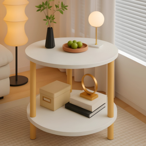 JUNBI 2단 원형 협탁 사이드테이블, 혼합색상