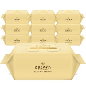 브라운 프리미엄 옐로우 저자극 엠보싱 아기물티슈 캡형, 72매, 10팩