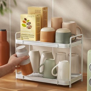 달콤상점 컵 건조 주방 식기 거치대 2단, 화이트