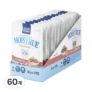 동원 뉴트리플랜 모이스트루 고양이간식 80g 파우치, 혼합맛(참치/연어), 60개