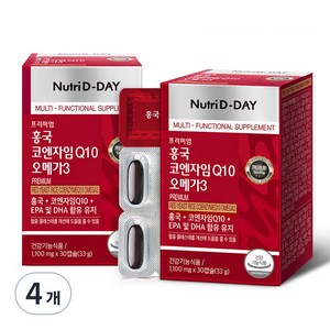 뉴트리디데이 프리미엄 홍국 코엔자임 Q10 오메가3 33g, 30정, 4개