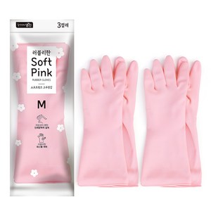 명진 고무장갑 3켤레 세트, 소프트핑크, 중(M), 1세트