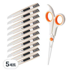 화신 스마트 209 핸디 커터칼 10p + 사무용 투톤 가위 소, 혼합색상, 5세트
