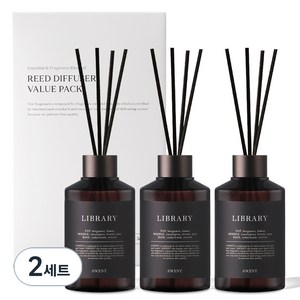에이센트 네이처 실속형 디퓨저 200ml 3p + 섬유스틱 15p, 라이브러리, 600ml, 2세트