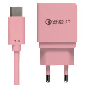 홈플래닛 퀄컴 QC3.0 인증 고속충전기 + 케이블 1.2m C타입 세트, 핑크