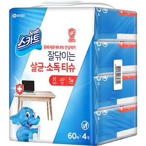 스카트 잘닦이는 살균 소독 티슈 60p, 4개