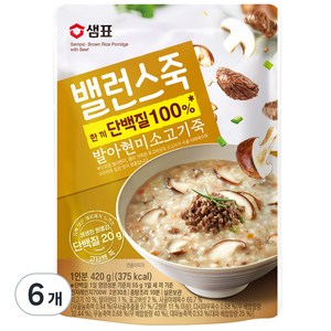 샘표 밸런스죽 발아현미 소고기죽, 420g, 6개