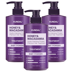 쿤달 허니 앤 마카다미아 헤어트리트먼트 베이비파우더향, 500ml, 3개