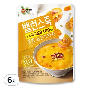 샘표 밸런스죽 통팥 늙은호박죽, 420g, 6개
