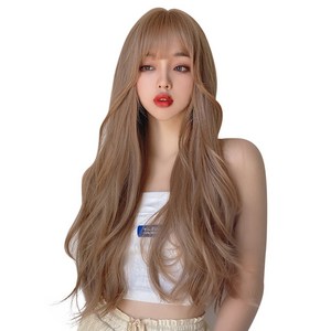 하이유니 그레이스 웨이브 펌 롱 헤어 통가발 70cm + 가발망 + 거치대 세트, 1세트, 샴페인브라운(가발), 랜덤발송(거치대)