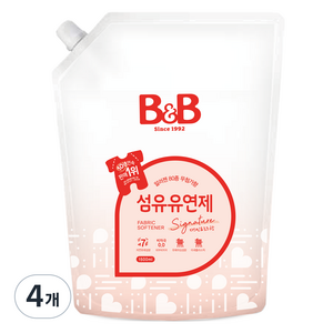 비앤비 비자극 유아 섬유유연제 자스민앤로즈향 리필형, 1.5L, 4개