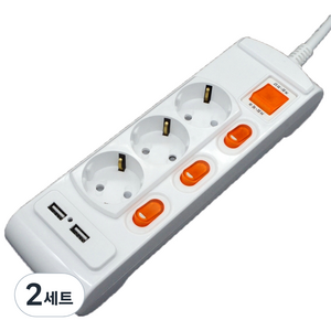 지앤탭 개별 USB 멀티탭 3구 GSM-USB316A 3호 + 안전커버 랜덤발송 2p 세트, 2.5m, 2세트