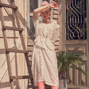 바이탈사인 Floral Linen V Neck 반팔 드레스
