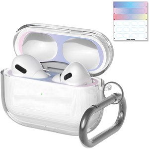 누아트 에어팟프로 크리스탈 TPU 변색방지 투명 젤리케이스 + 디자인 철가루 방지스티커 6개입, 투명(케이스), 그라데이션(스티커)