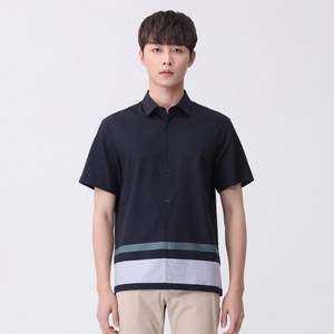 마인드브릿지 순면 밑단 배색 세미오버 반팔 셔츠 MUWS3116