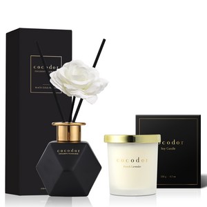 코코도르 소이캔들 스몰자 130g + 블랙골드에디션 디퓨저 200ml 세트, 캔들(프렌치라벤더), 디퓨저(플라워샵)